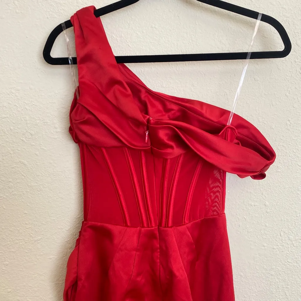 House of CB "Lulu" Red Asymmetric Drape Midi Corset Dress NWOT‎ size M - Image 9