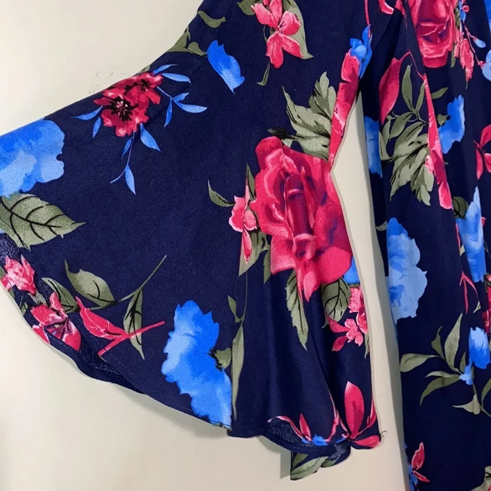 JODIFL medium women’s long bell sleeve hi low floral dress with side pockets - Image 6