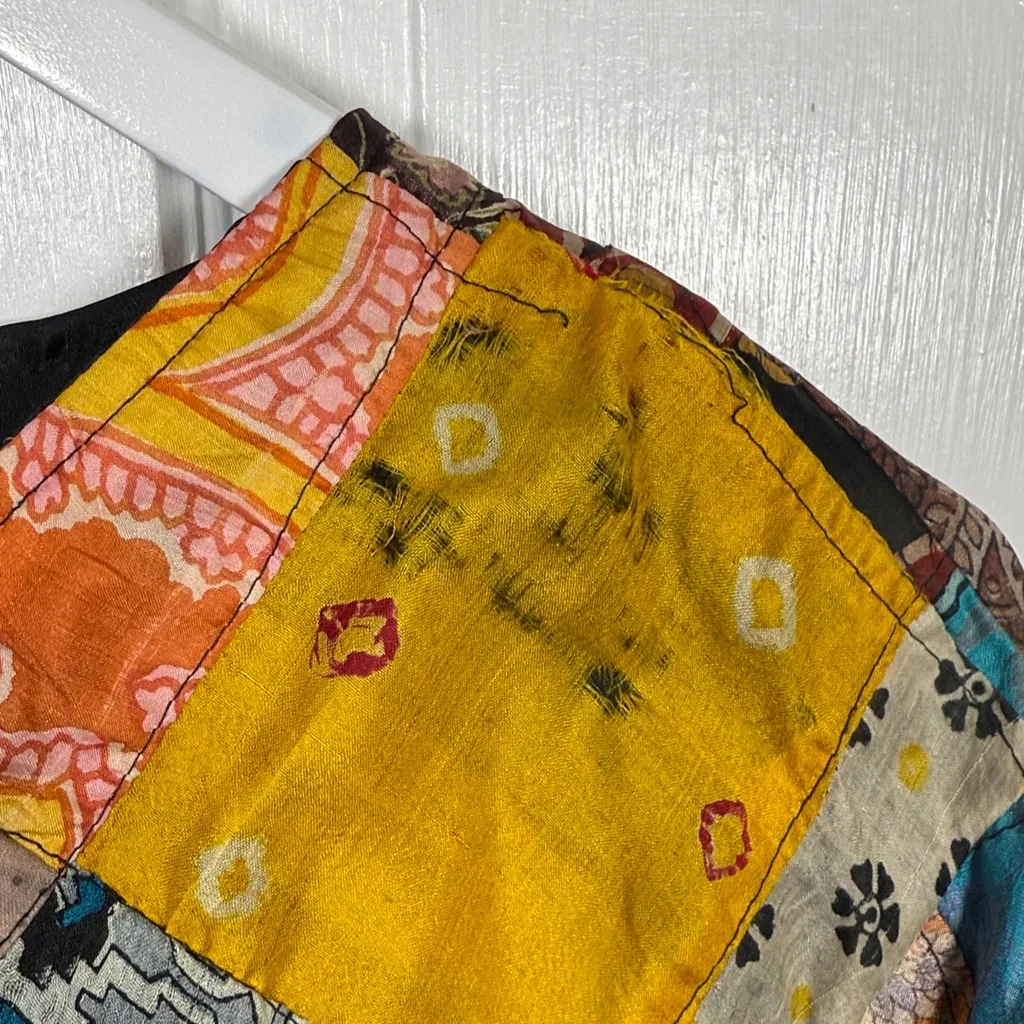 Sacred Threads Flowy Vintage Silk Patchwork Button-front Jacket Boho Top W2098 - Image 6