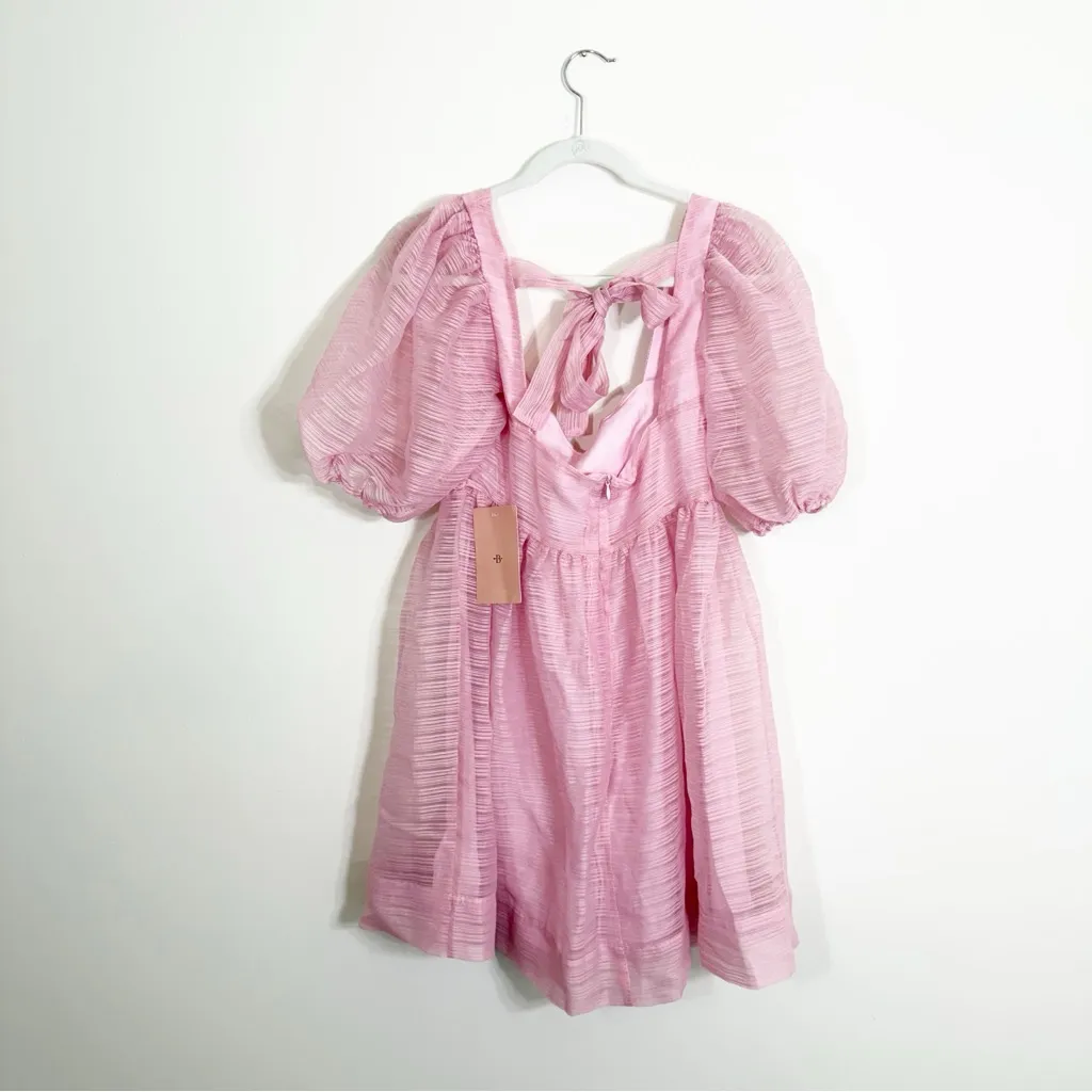 NWT BHLDN X Free People Alaine Pink Mini Dress Puff Sleeves Size 8 - Image 4