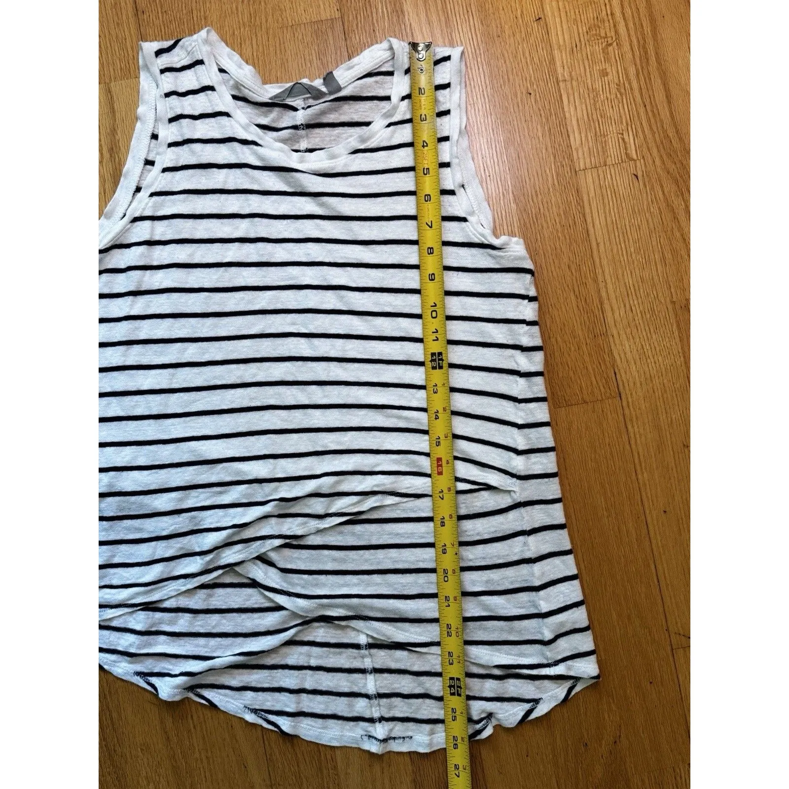 Athleta Women’s 100% Linen Striped Sleeveless Tank Top Tulip Hem Black White M - Image 8