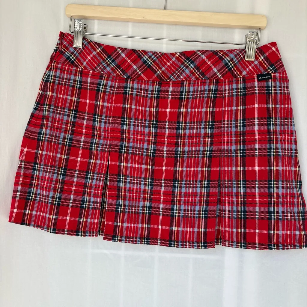 Y2K Abercrombie & Fitch Red Tartan pleated Mini Skirt red size 4 - Image 4