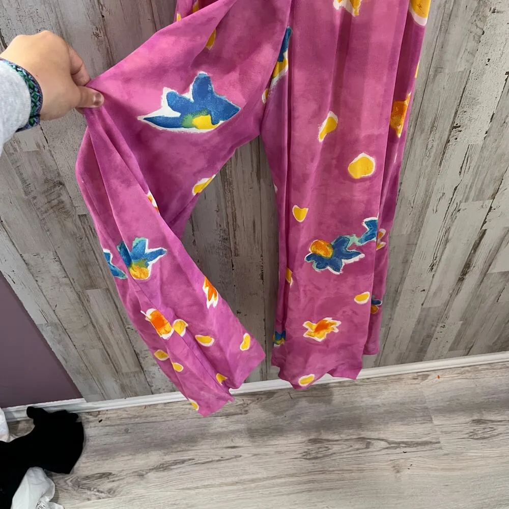 Vintage Cache Pink Large Flower Wide Leg Chiffon Jumpsuit Womens Size 4 - Image 5