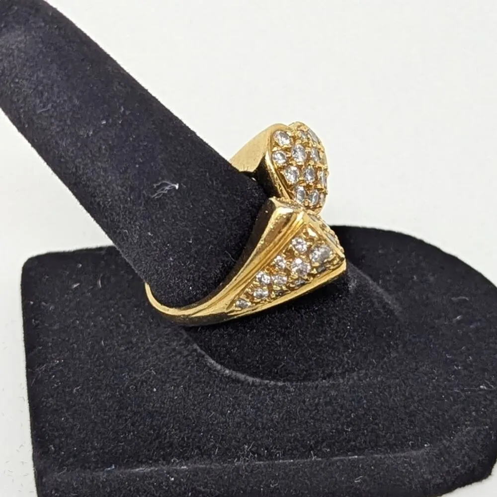 18K Gold Estate Vintage Diamond Pave Double Floral Ring Yellow Gold Size 6 - Image 6