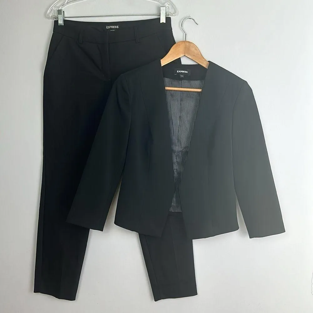 Express Black Cut Away Blazer Lined 3/4 Sleeve  Size 6 Stretch Career Jacket - Image 3