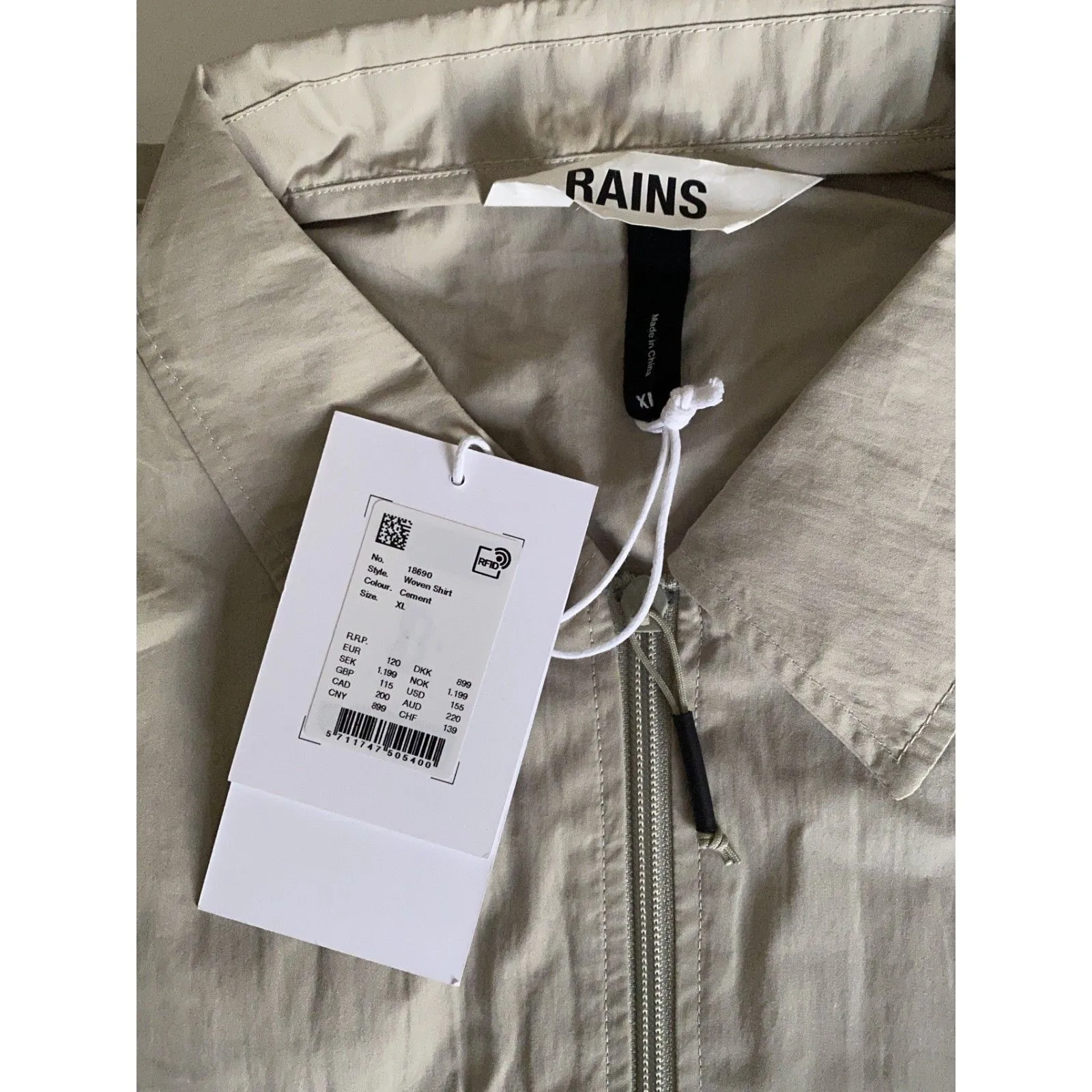 NWT RAINS Unisex Lightweight Woven Cement Jacket Zip Snap Pockets Minimalist XL - Image 3