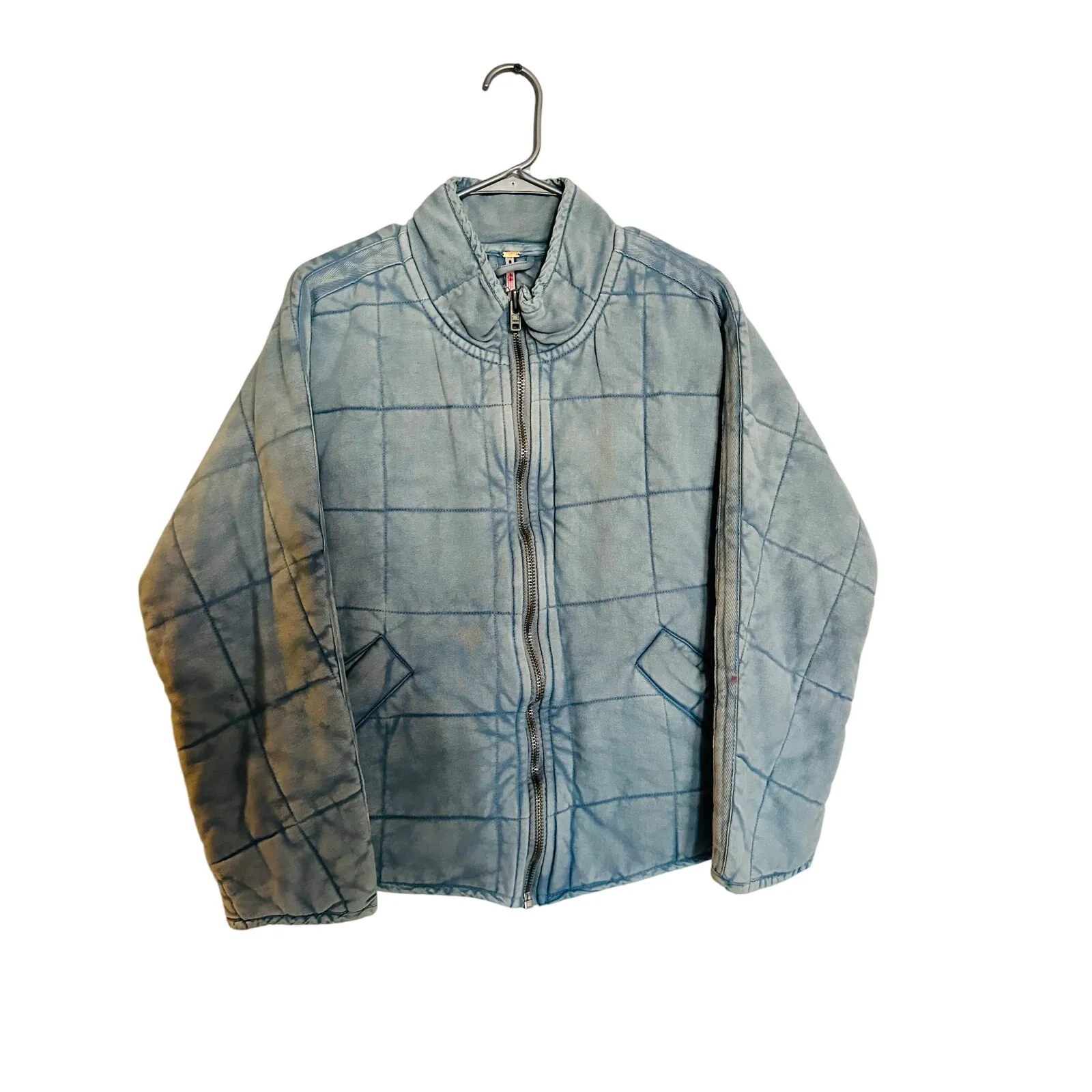 Free People  Blue Quilted Dolman Full Zip Up Pockets Jacket size Medium - Image 3