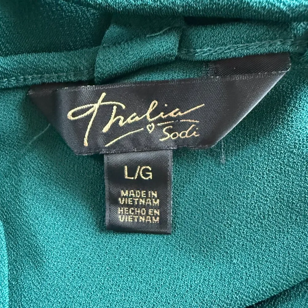 Thalia Sodi green long sleeve stretchy pullover blouse criss cross back size L - Image 8