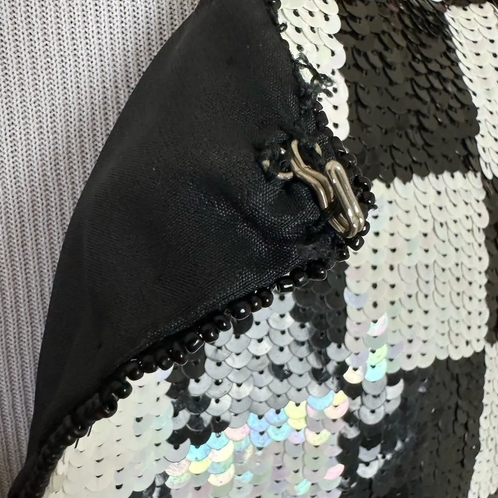 VINTAGE Black and White Checkered Silk Top Size L Size L - Image 6