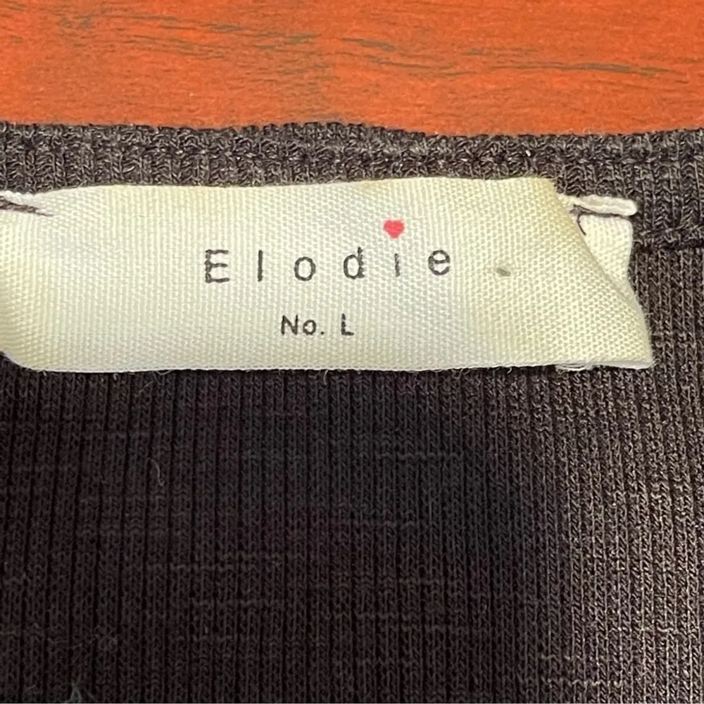 Elodie black from button knit top corset lines short sleeves Sz L - Image 6