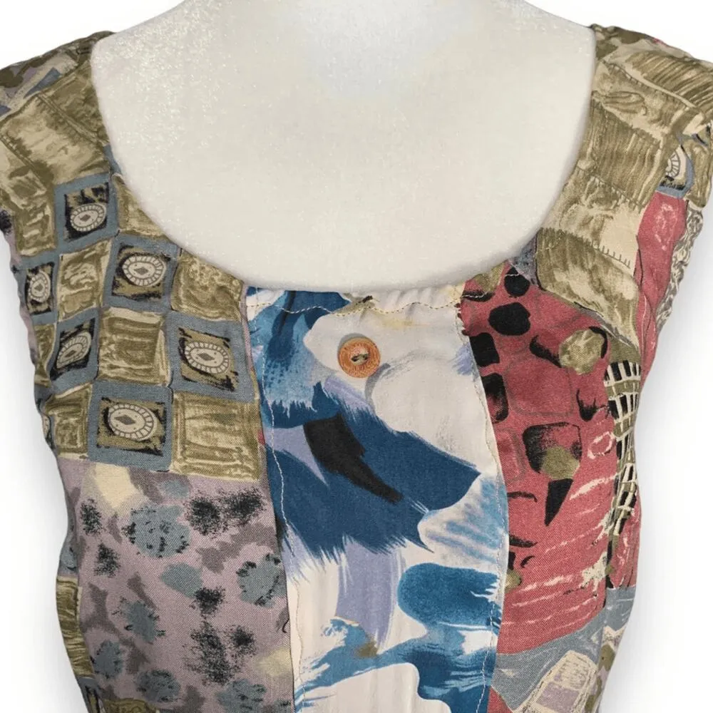 Vintage OOAK Handmade Patchwork Tank Top Jabot by Jana Elephant Print Small Blue - Image 3