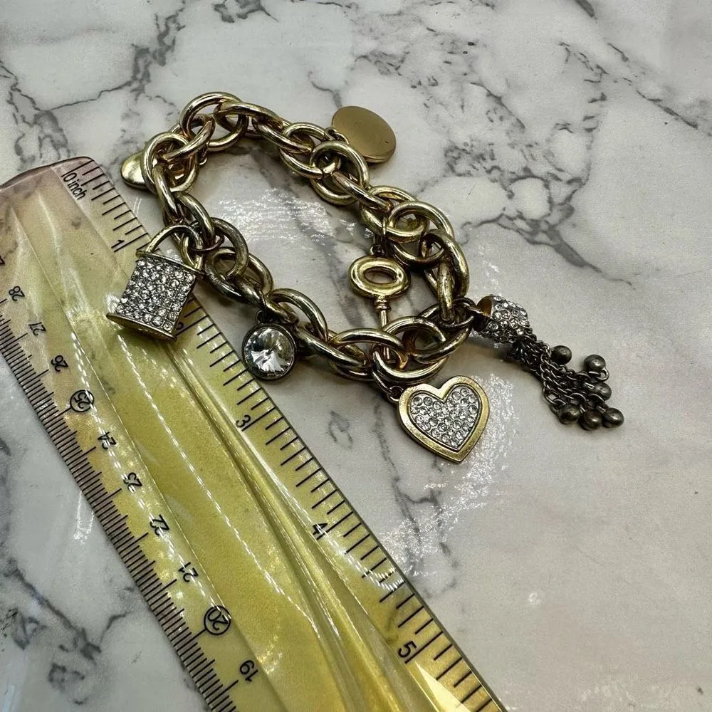 Jennifer Lopez gold tone rhinestone charm bracelet - Image 6