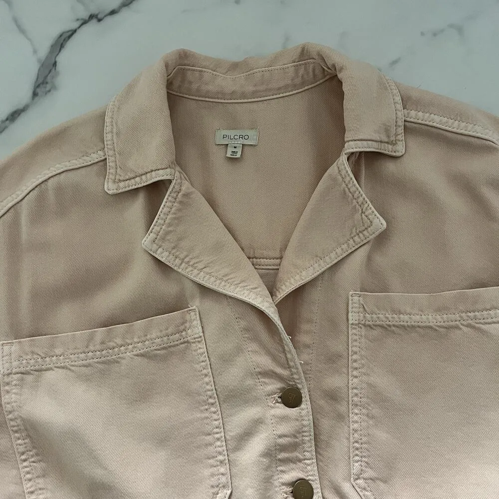 Anthropologie Pilcro Short Sleeve drestructed denim dress Sz M Coral denim Festi - Image 6