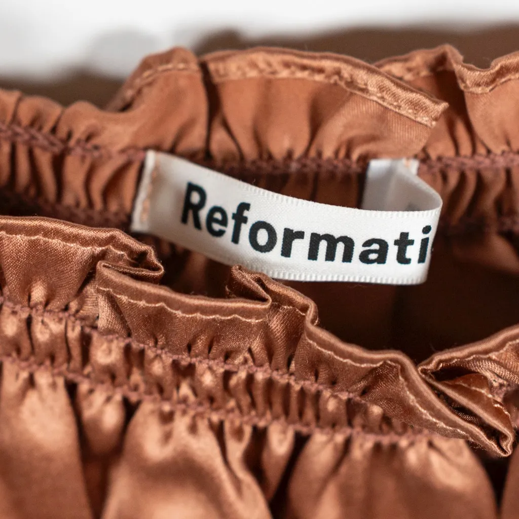 Reformation Viviana  Ruched Cinched Silk Satin Tie Shoulder Tank Top Copper XS - Image 2