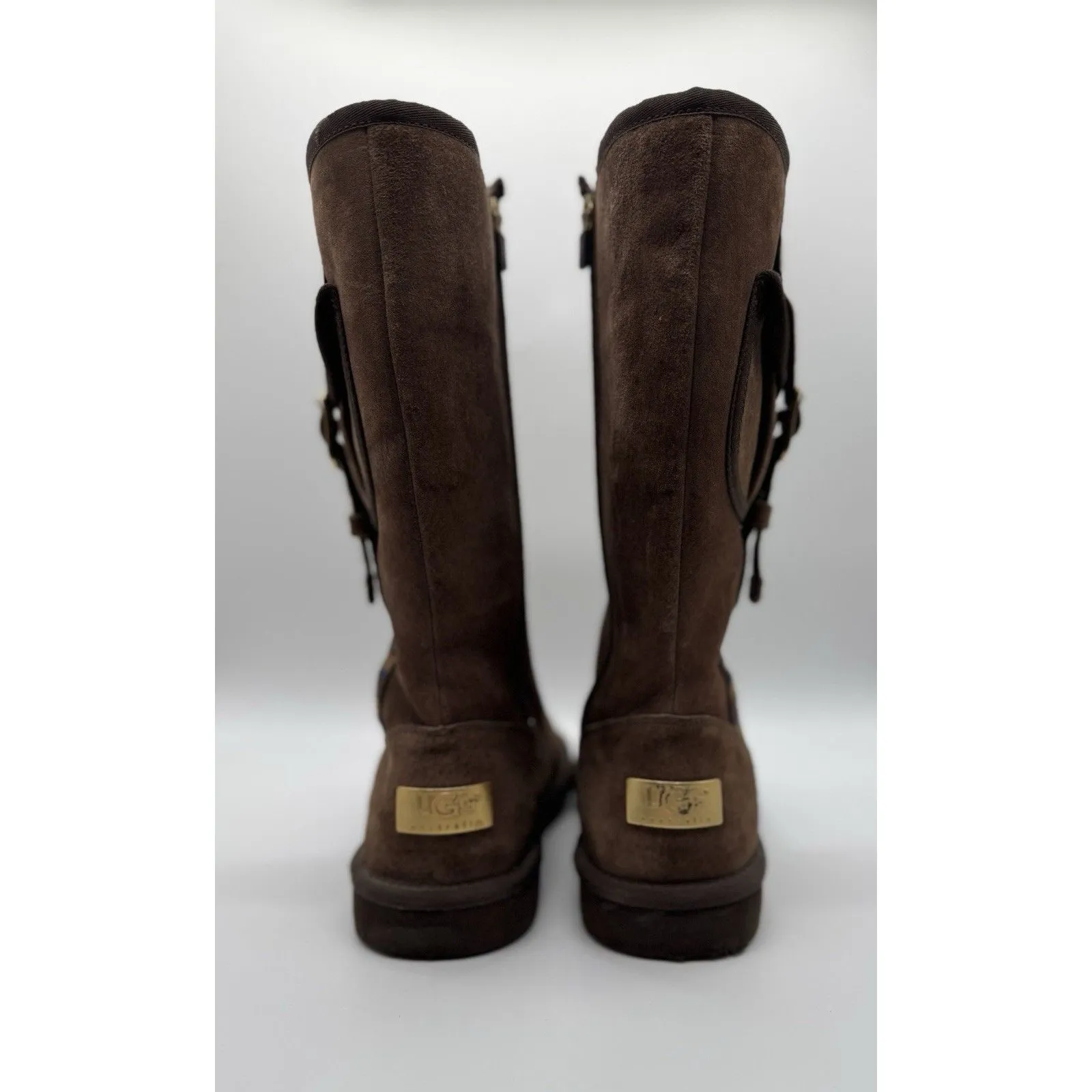 UGG Australia Women’s Brown Suede Cargo Tall Zip Sheepskin Boots SIZE 8 - Image 3