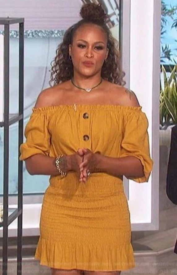 Rustic Smocked Dress In Mustard - Image 4