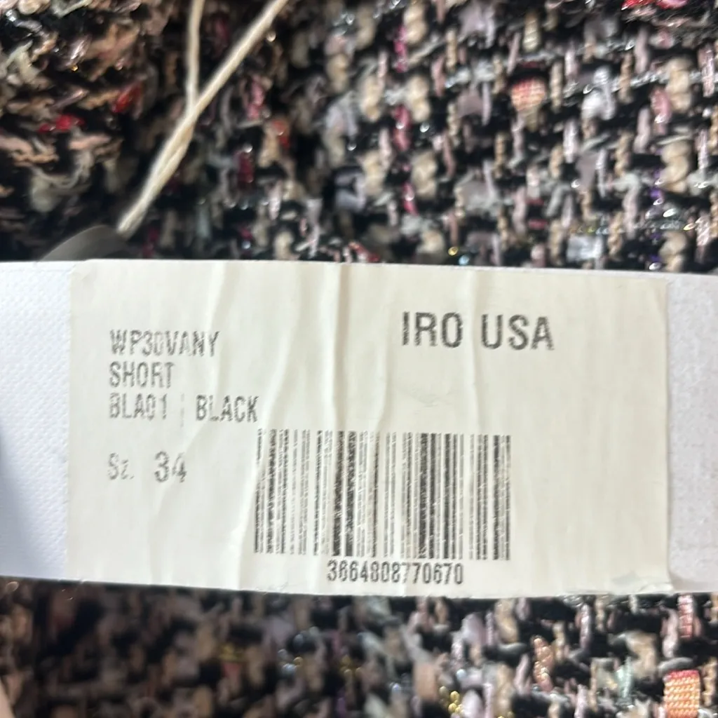 NWT IRO Paris tweed short sash high-waist, Vany frayed bouclé tweed. Retro Glam - Image 5