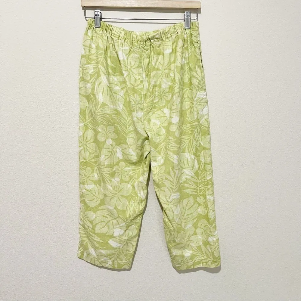 Vintage Hawaiian Linen Capri Pants Tropical Floral 90s Cropped Petite Medium PM - Image 3