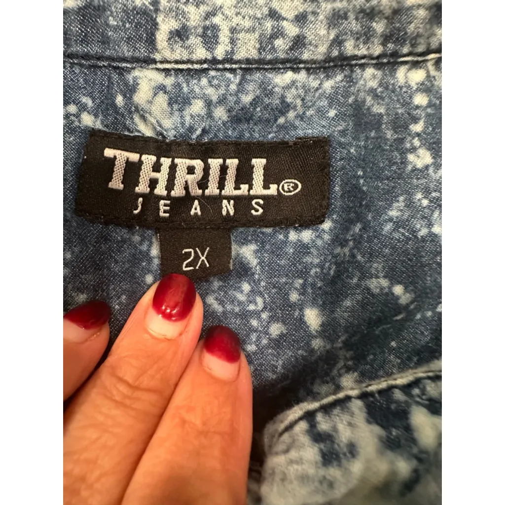 Women's Thrill Jeans Denim Shirt Dress 2X Blue Distressed - Image 6