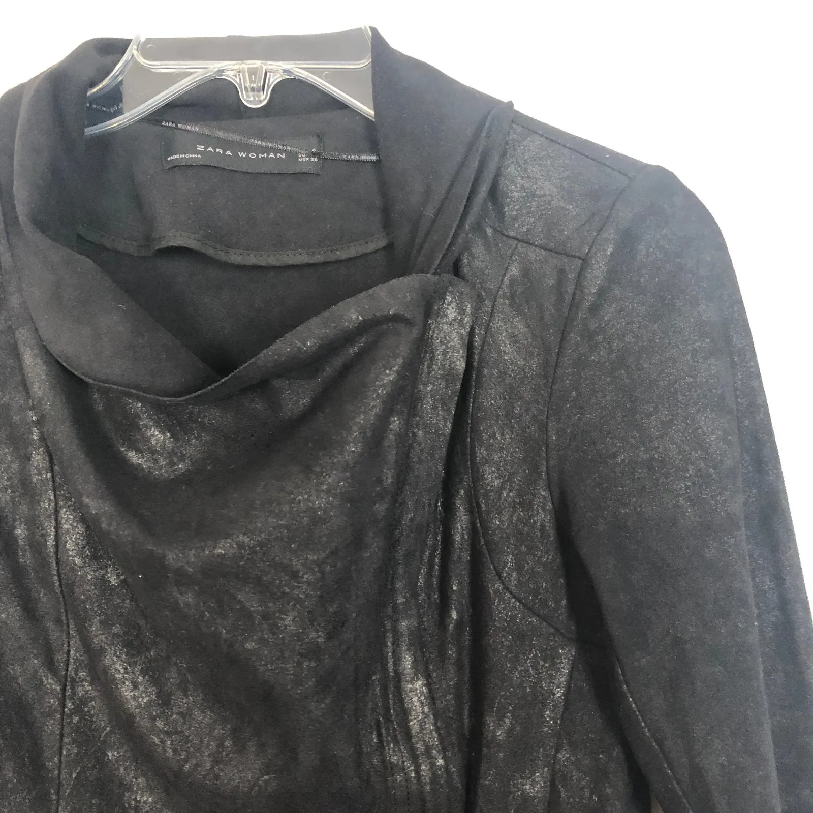 Zara Woman Asymmetrical Zipper Faux Suede Moto Jacket Size S - Image 6