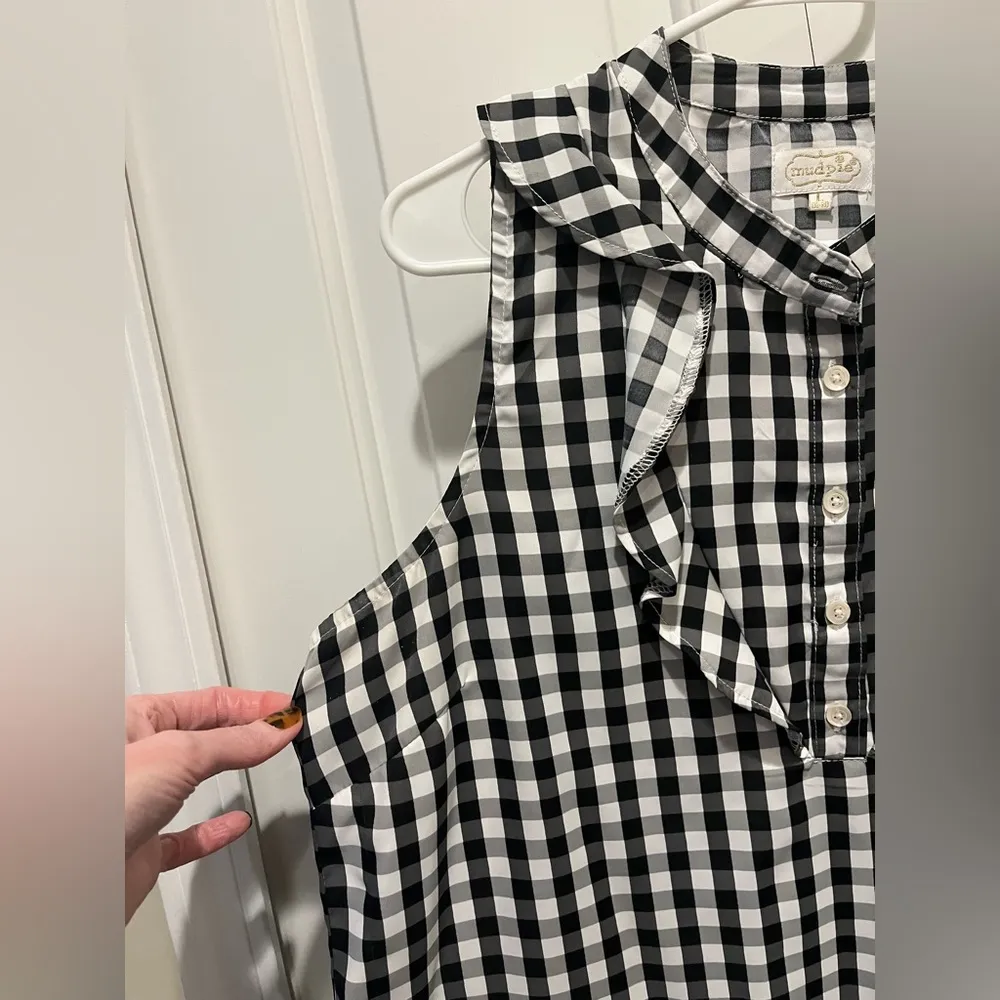 Mud Pie Black and White Ruffled Bib Collar Blouse EUC Sz L cute - Image 3
