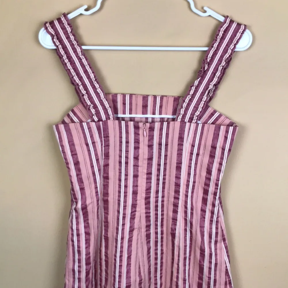 Alexis Women’s Linen Blend Pink White Striped Ruffle Strap Tier Hem Mini Dress - Image 6