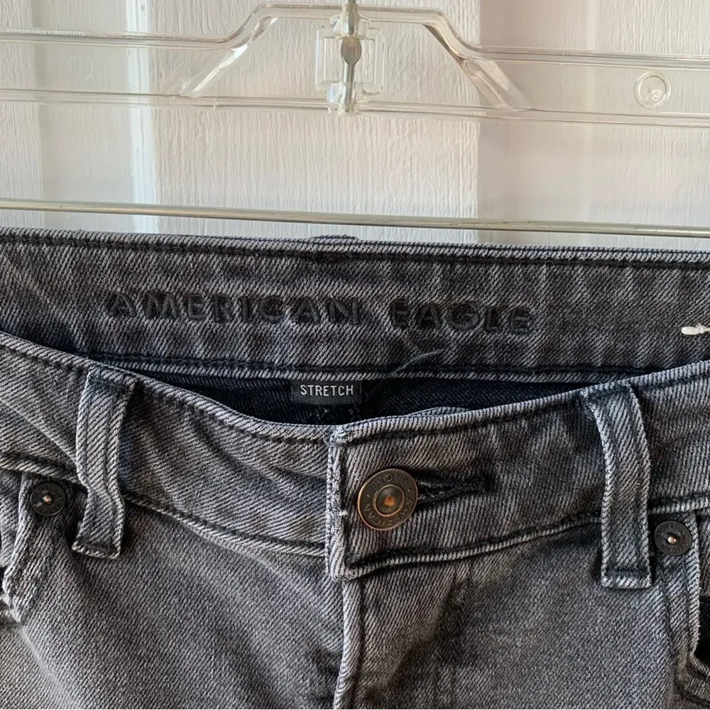 Mom High Rise Straight Leg Distressed Ripped Grey Jeans, Size 8 - Image 3