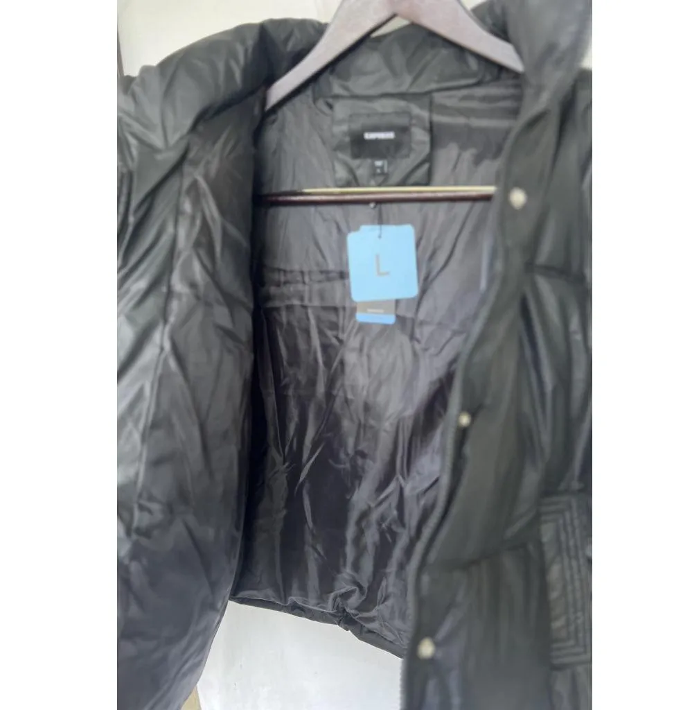 Express Cropped Puffer Jacket Snap Zip Closure Mock Neck Women's Large Thick - Image 5