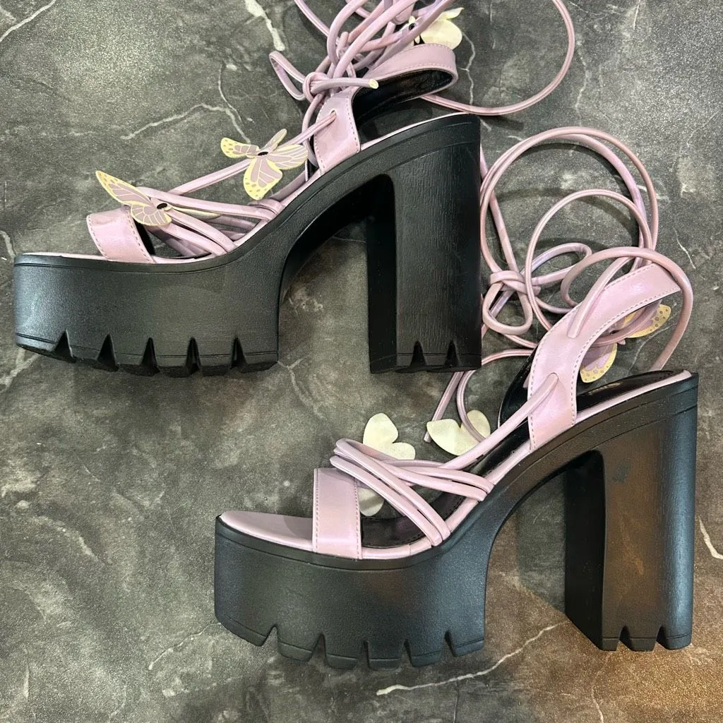 SHEIN Butterfly Chunky Heeled Purple Women’s Size 40/9.5 Shoes - Image 3