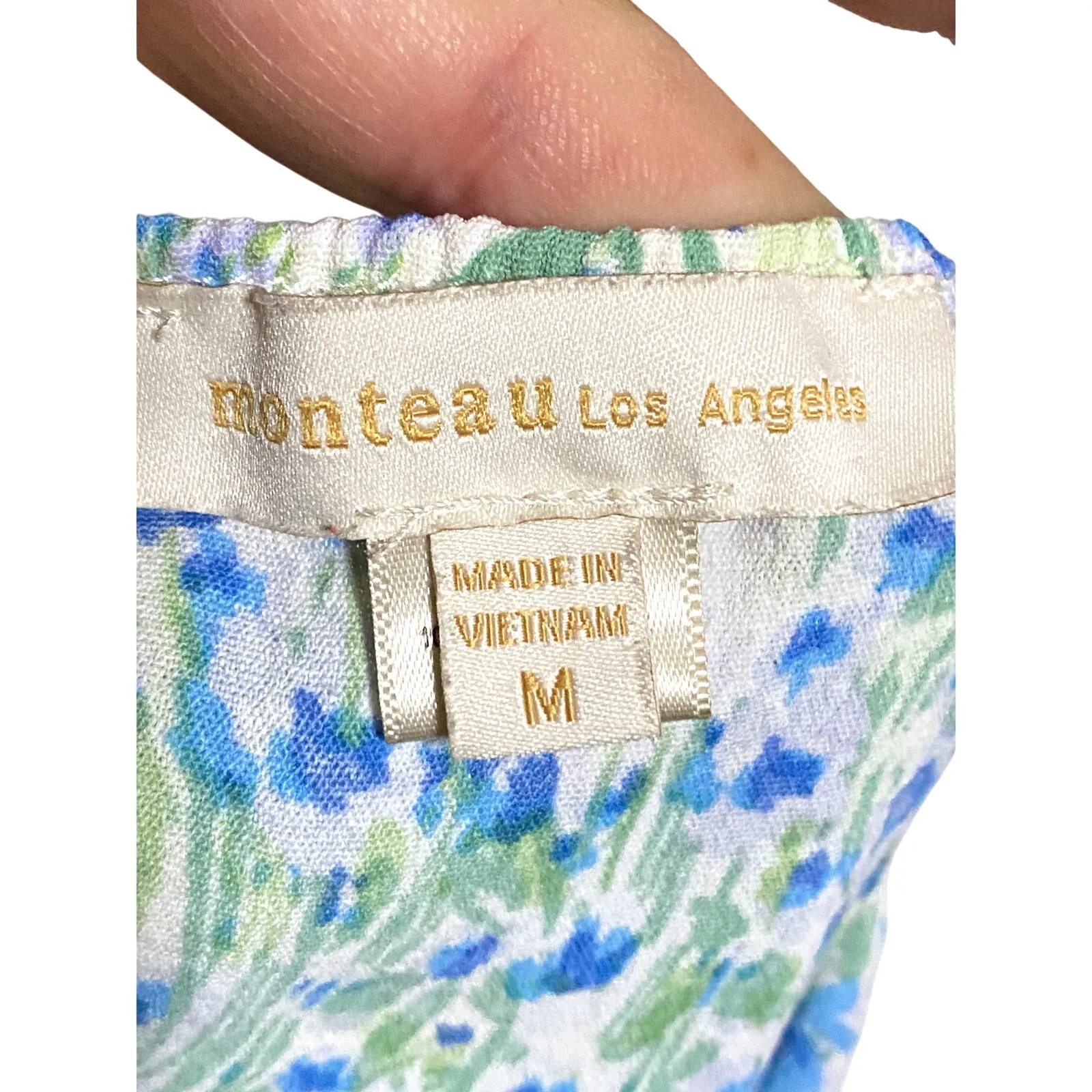 Monteau Ditsy Floral Midi Dress M Puff Sleeves Babydoll Romantic Milkmaid Dainty Blue Size M - Image 6