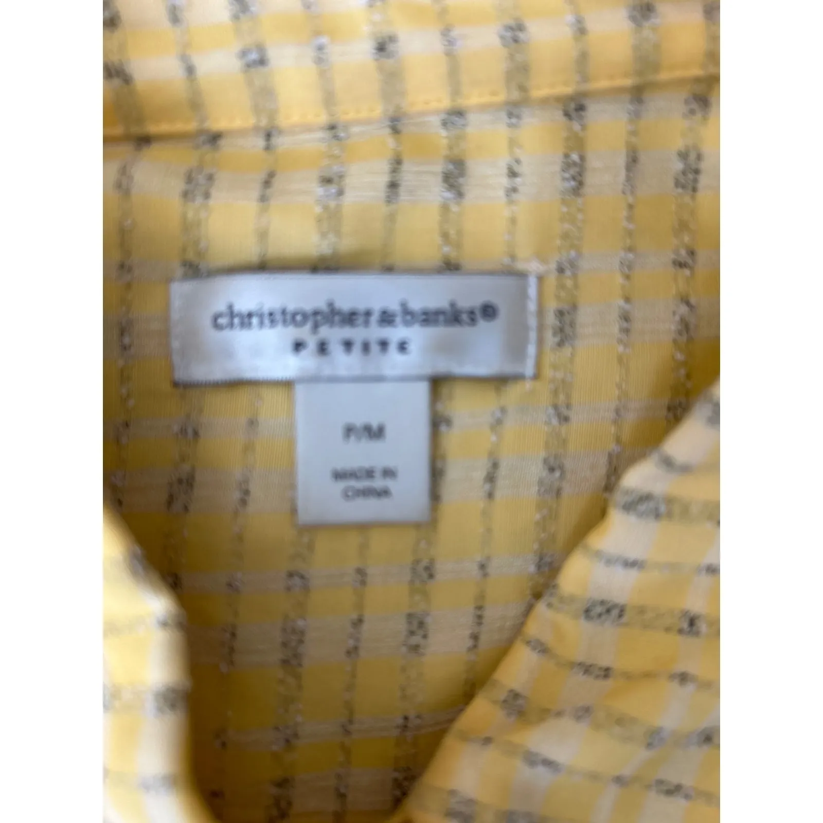 Christopher & Banks Petite Yellow Plaid Button Front Long Sleeve Shirt Top PM - Image 4