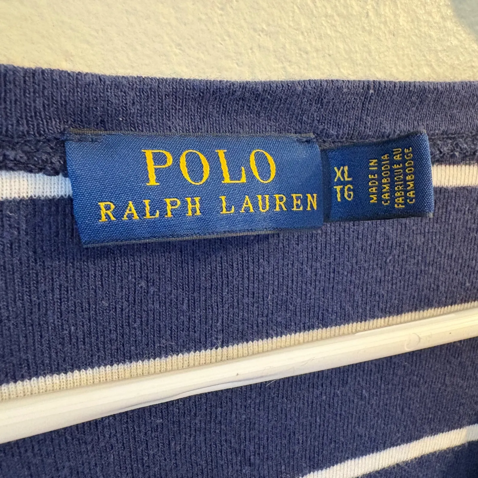 Polo Ralph Lauren Women's Navy White Stripe V Neck Long‎ Sleeve T Shirt Top XL - Image 4