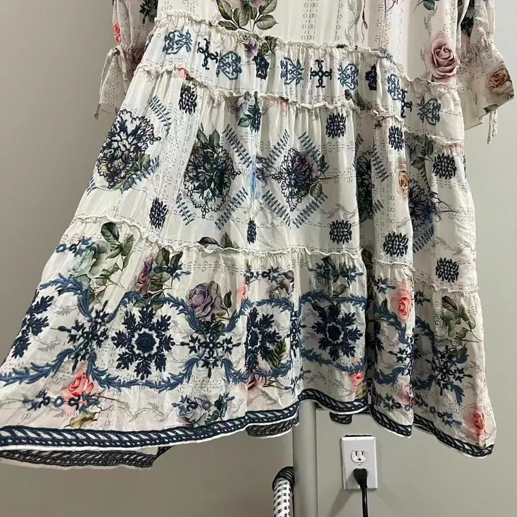 $490 NWOT Johnny Was Biya Kailey Silk Floral Embroidered Knee Length Dress Sz M - Image 9