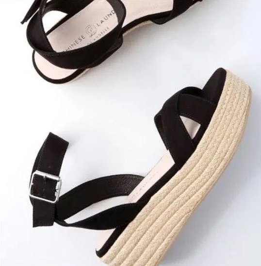 Chinese Laundry Black Suede Espadrilles Sandals - Image 3