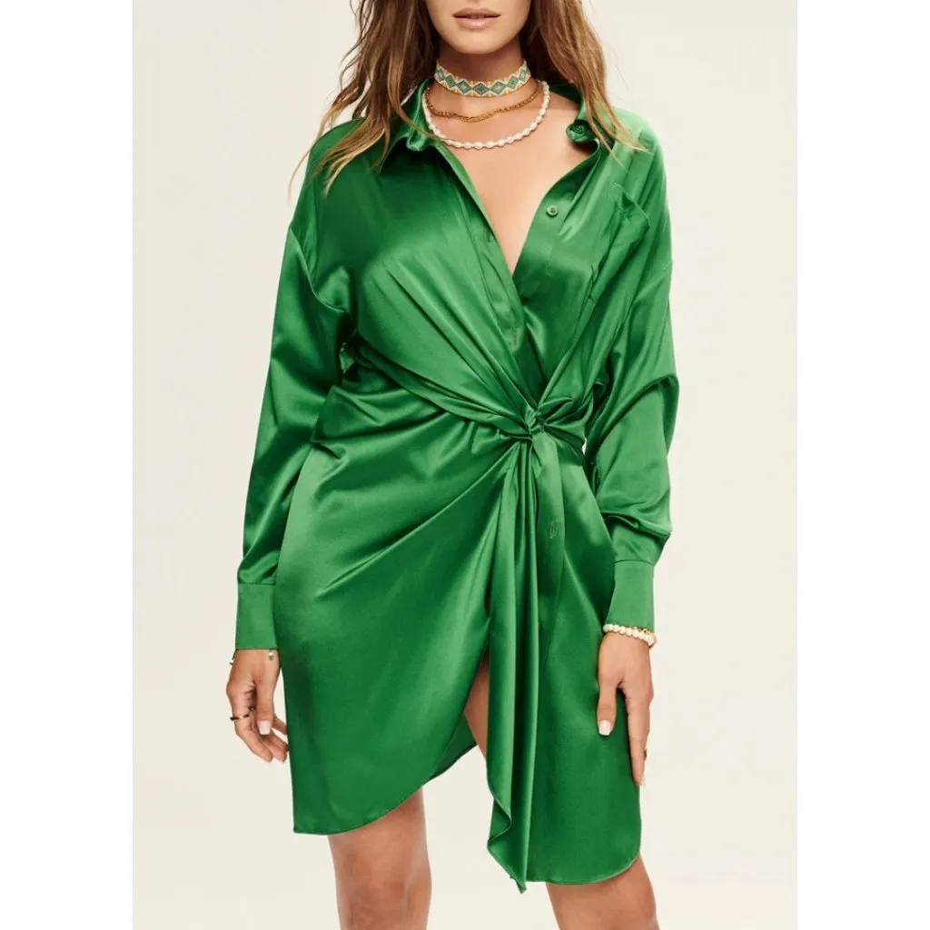 NWT SER.O.YA Demi Silk Shirt Dress in Emerald Amazon Green Size M Size M - Image 6