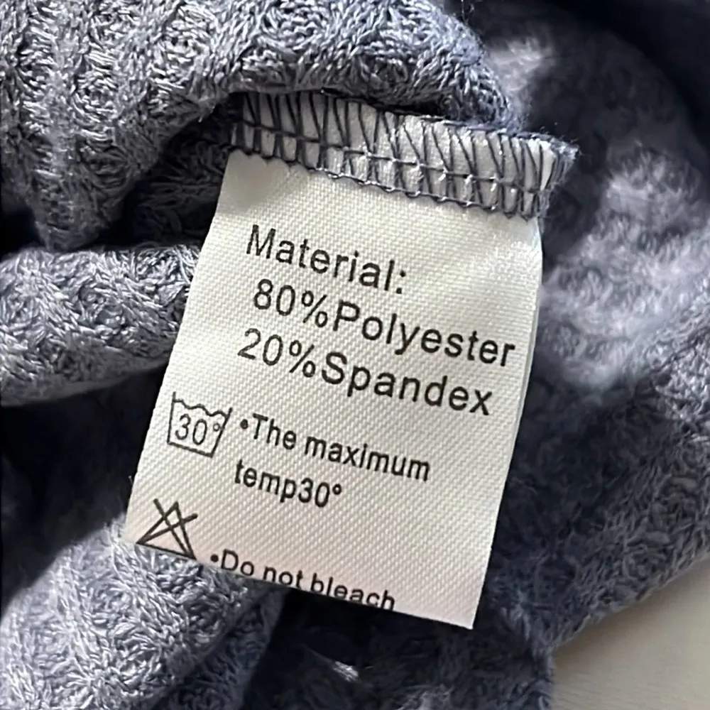 IWOLLENCE size medium womens v neck waffle knit long sleeve tie front blue grey - Image 5