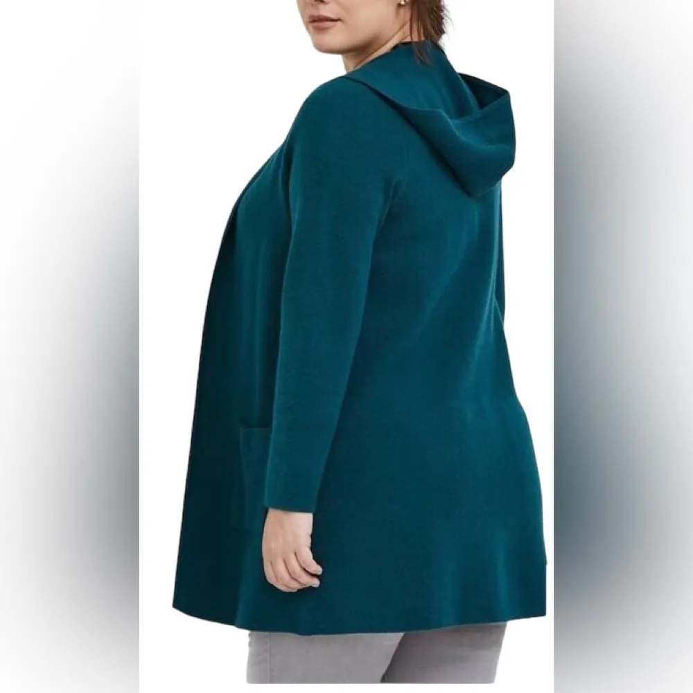 Dark Teal Open Front Hooded Cardigan 1X Pockets Casual Fridays Weekends - Image 6