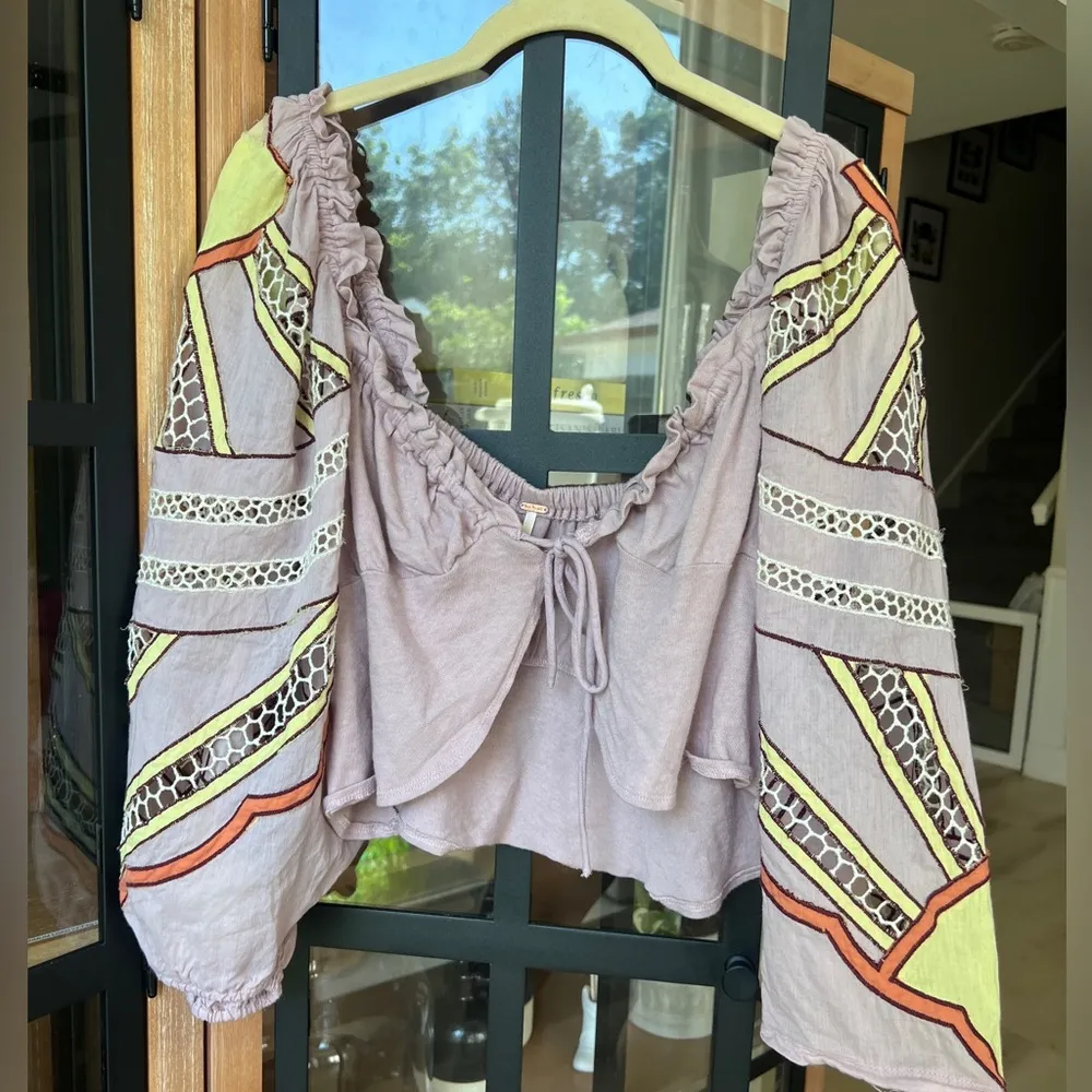 tie front babydoll blouse Sunrise Sunset Cotton Crop Top crochet - Image 2