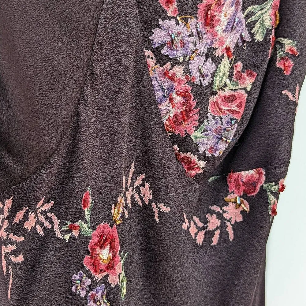 Vintage Tracy Reese Floral Beaded Slip Dress Womens Medium Knee Length Night Out - Image 5