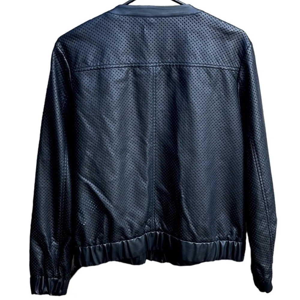 Like New Michael Kors Faux Leather Bomber Jacket Black Medium - Image 4