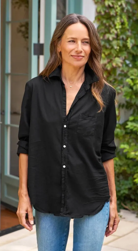 Frank & Eileen Eileen Relaxed Button Up Shirt Famous Denim in Black, Size Large - Image 1
