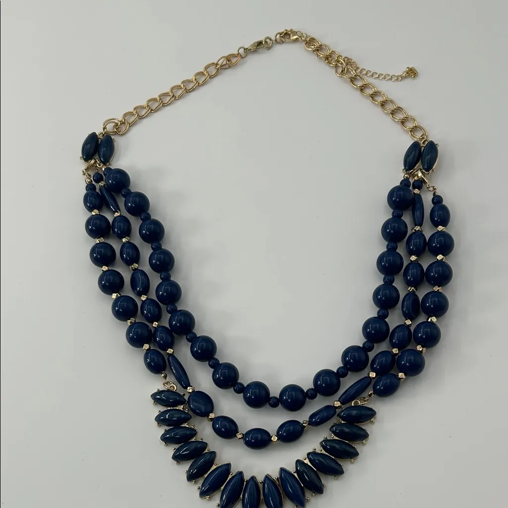 Fashion Jewelry Navy and Gold Beaded Necklace Blue - Image 7
