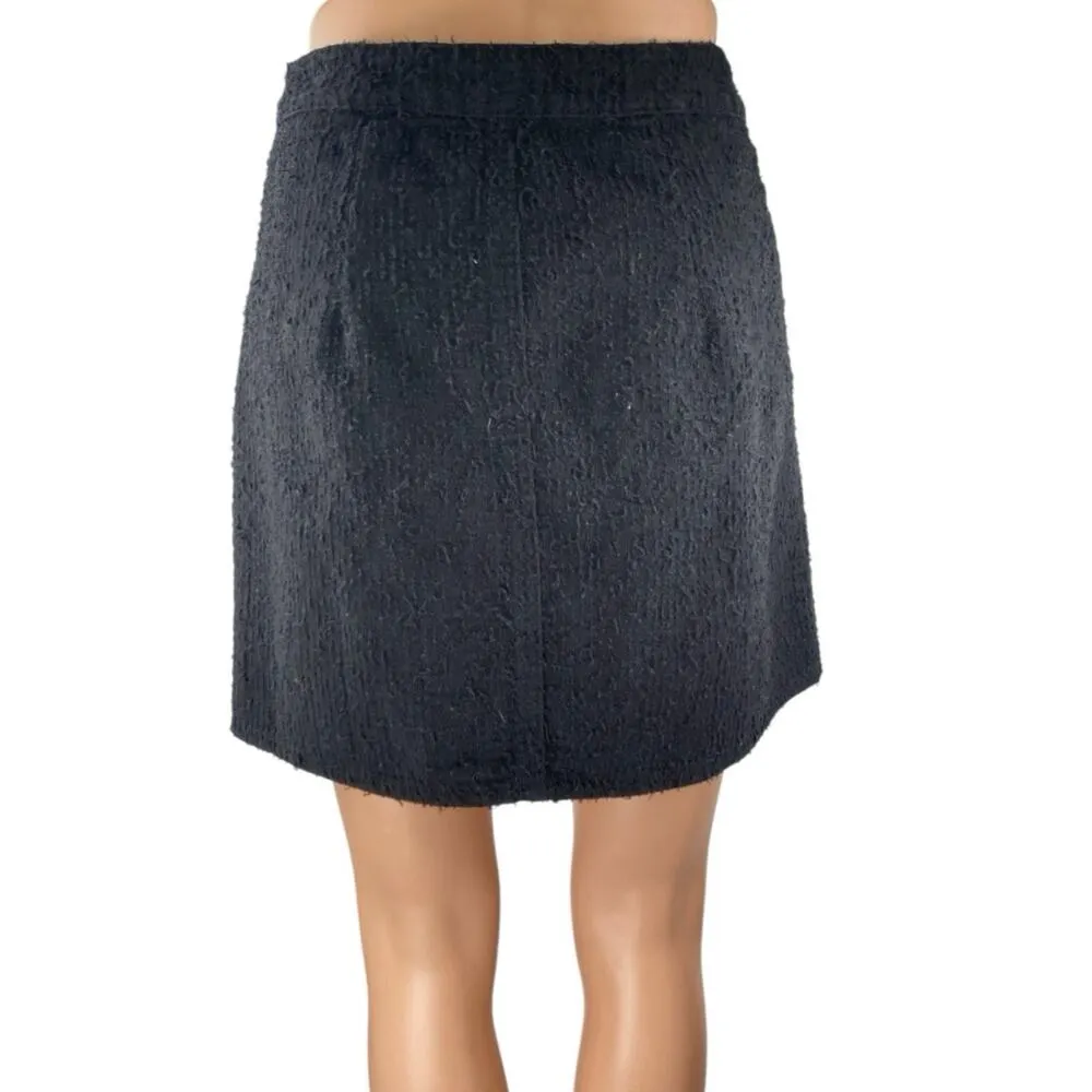 Zara Women's Black High Waisted Textured Frayed Slit Straight Mini Skirt Size S - Image 3