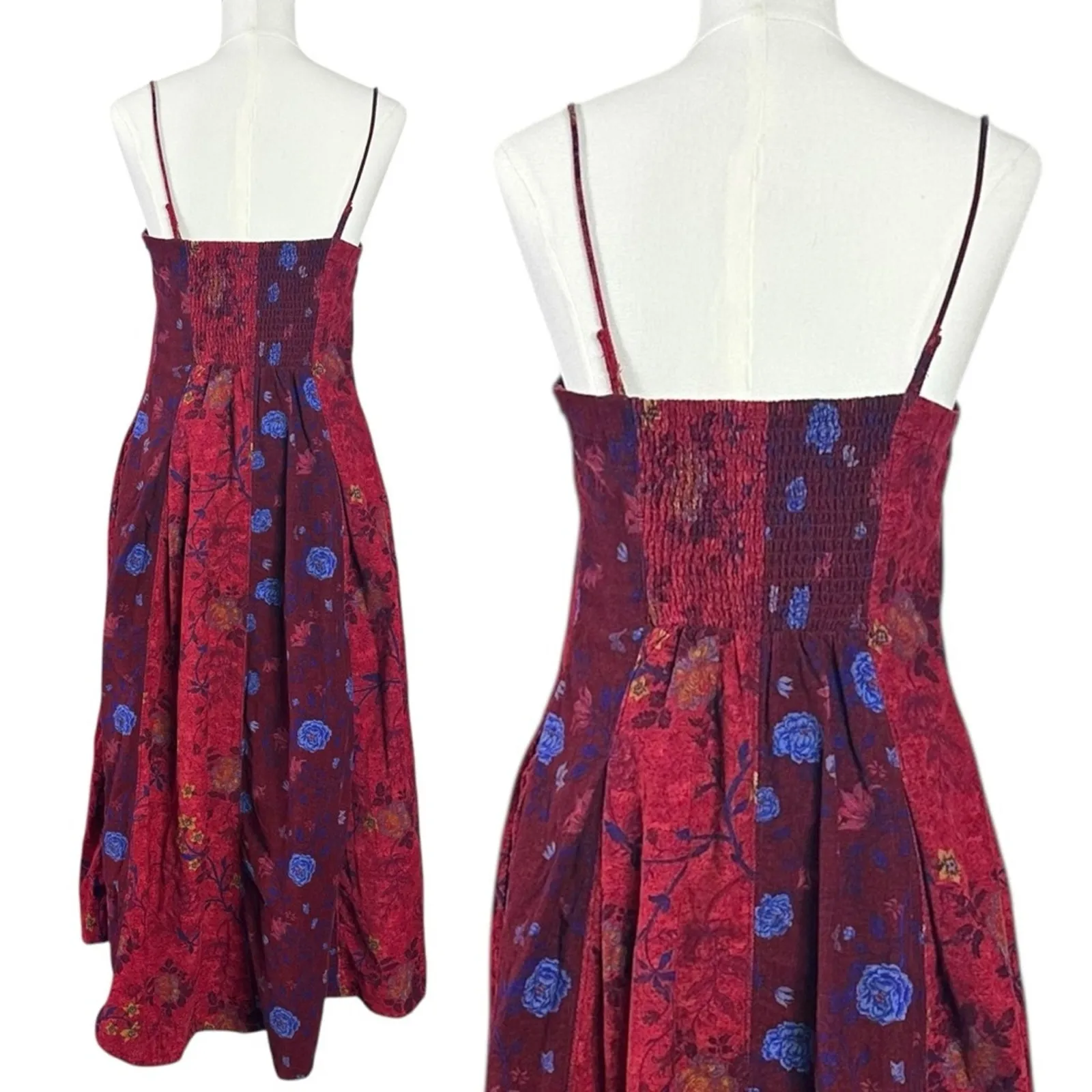 Free People Bohemian Grunge Witchy Corduroy Gail Midi Dress Scarlet Combo Medium - Image 6