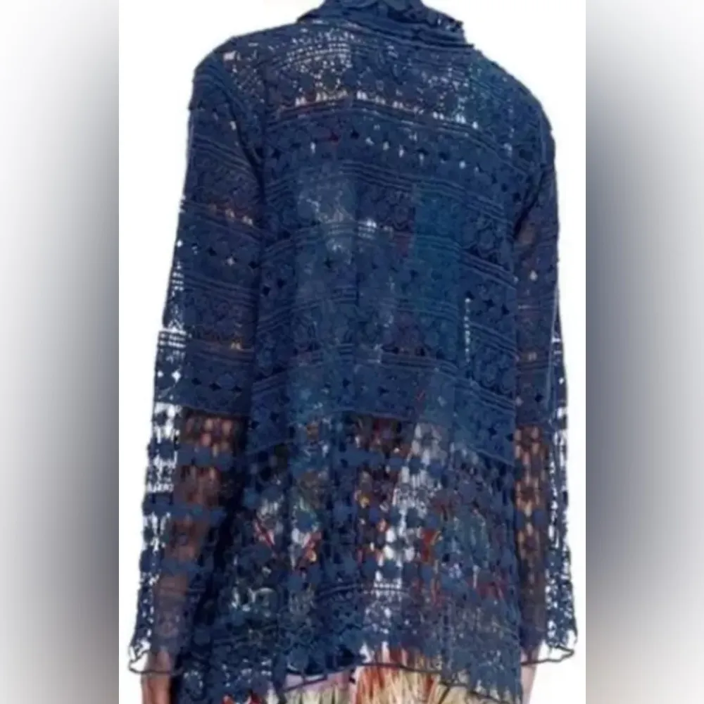 Johnny Was Cardigan Size Small‎ Blue Bobble Crochet Floral Boho Coastal Festival - Image 2