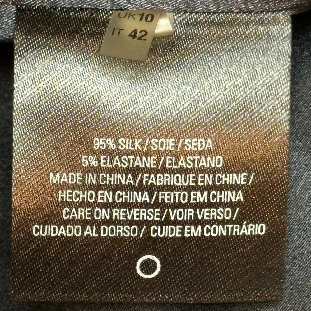 Elie Tahari Julie Fan Front 95% Silk Navy Multi Bodice Dress 6 - Image 15