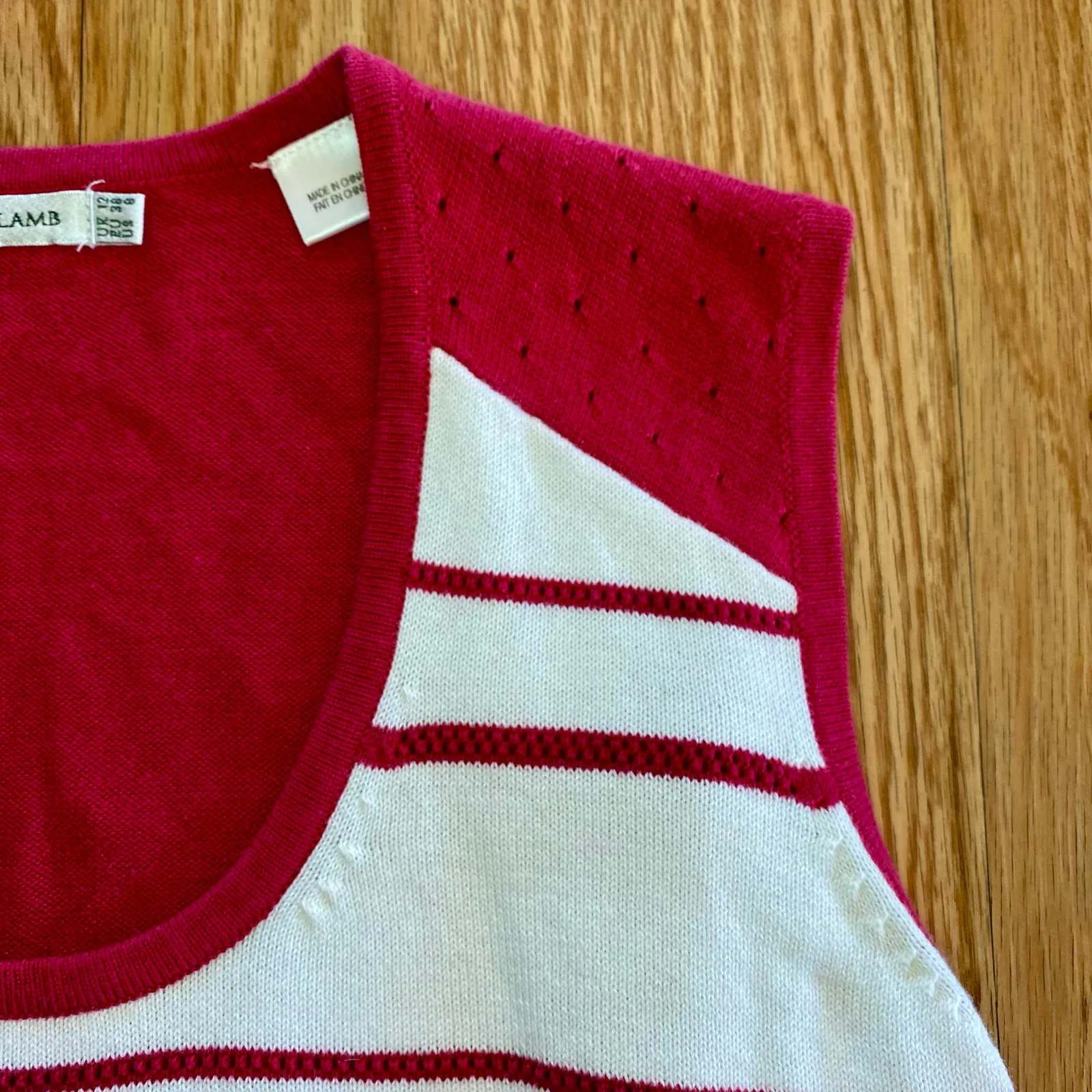 Vintage Green Lamb Y2K Pink & White Sleeveless Tank Top Womens 8 - Image 4