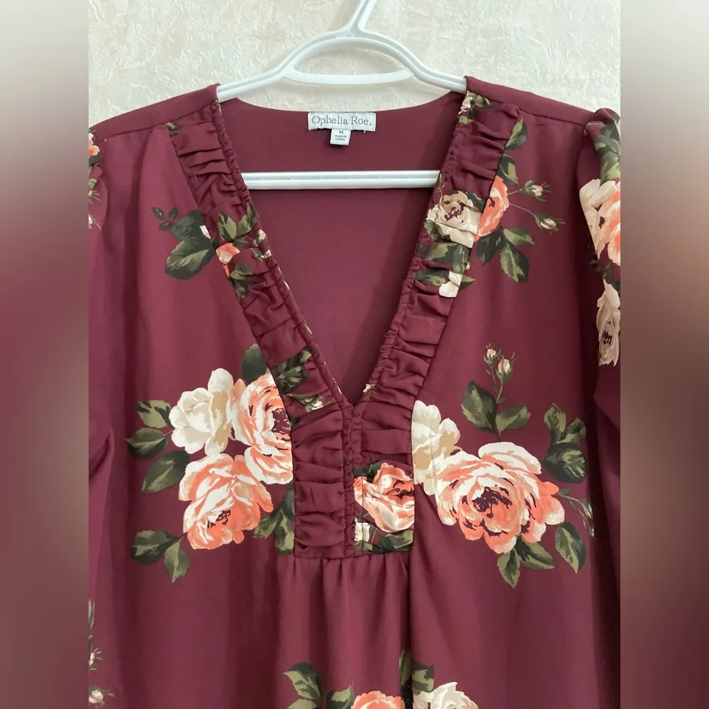 Ophelia Roe women's medium short sleeve maroon floral dress - Image 3