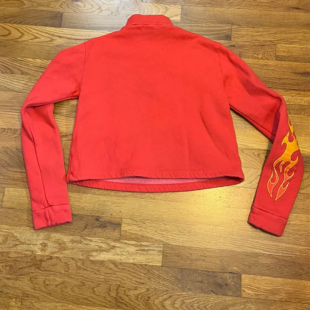 Future State Women’s Small Red Skull Fire Zip Long Sleeve Pullover Sweater Retro - Image 6