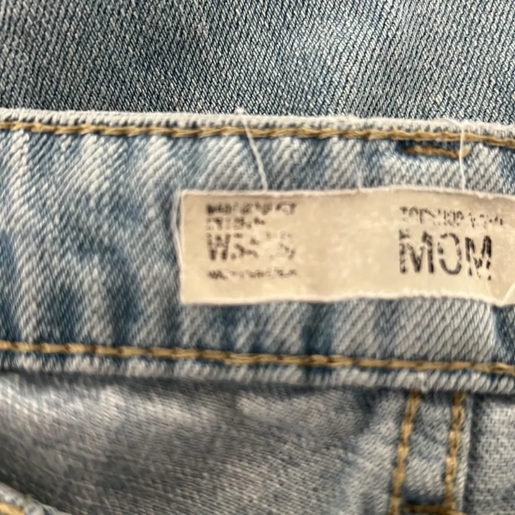 TopShop High Rise Mom Jeans Blue Light Wash Fading Whiskering Above Ankle Length - Image 6